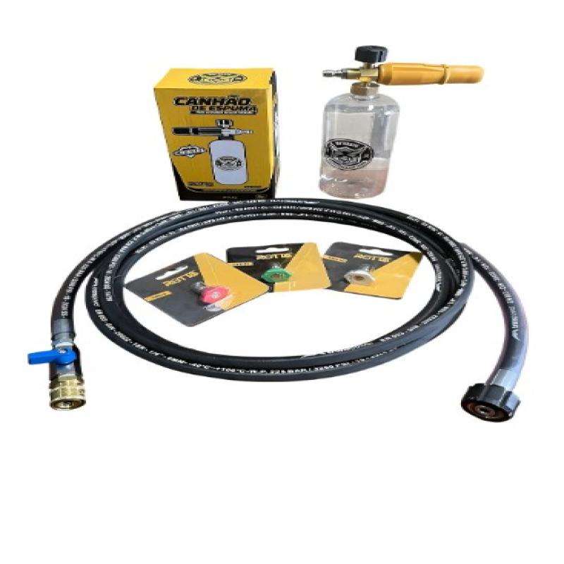 Kit Mangueira Lavadora 7 Metros Trama De Aço + Snow Foam Preto